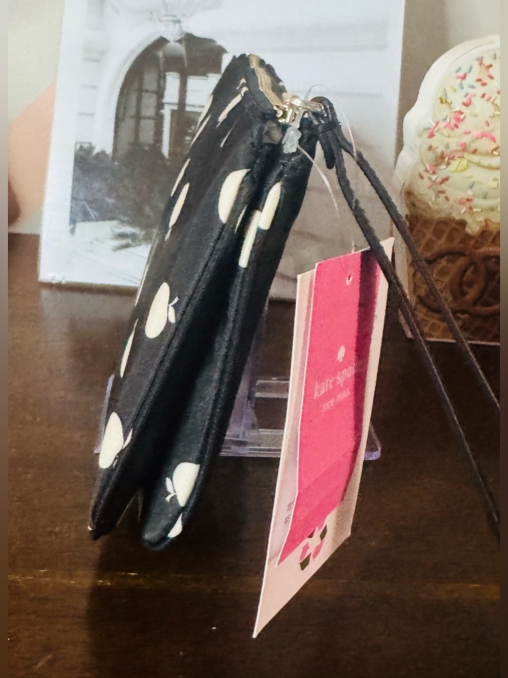 Kate Spade Black Apple-Print Dual Gusset Wristlet - Picture 4 of 8